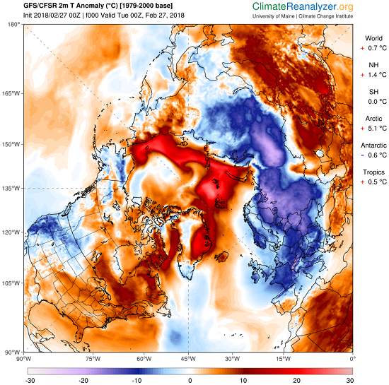 Arctic Temp Anomoly Feb 27 2018