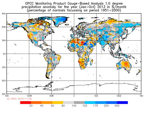 Graphic of Global Precipitation Anomaly: Jan-Oct 2013