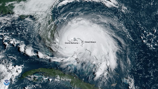 Hurricane Dorian over Grand Bahama Island on 09-02-19