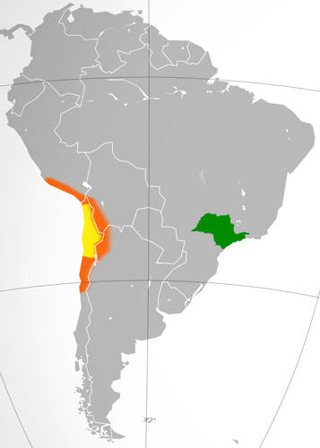 Map Sao Paulo Brazil and Atacama Desert