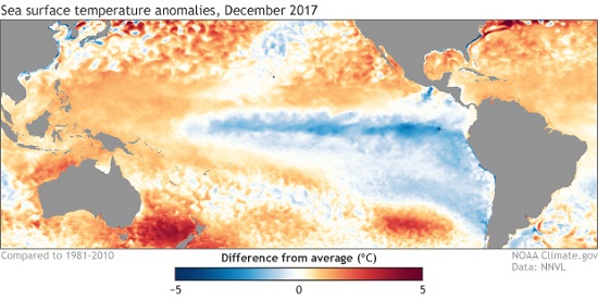 Sea Surface Temp Anomalies Dec 2017 NOAA