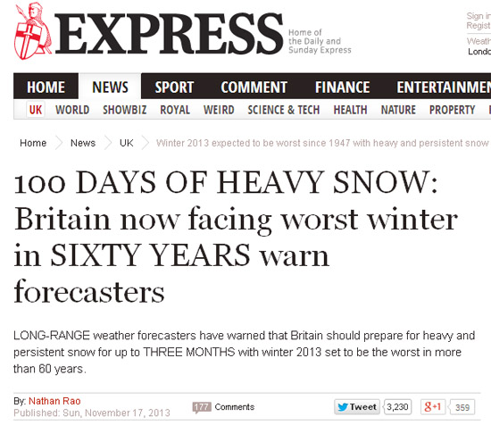 Daily Express weather headline