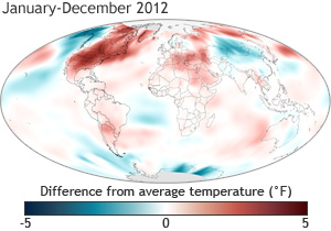 Graphic of Global Surface Temperature Anomaly 2012 - NOAA
