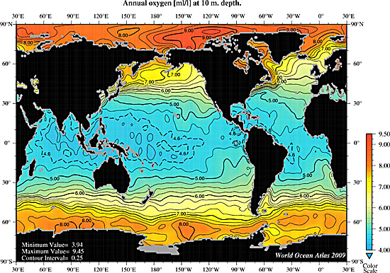 World ocean dissolved oxygen levels, 2009 - NOAA