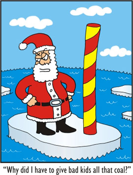 Christmas cartoon on melting North Pole
