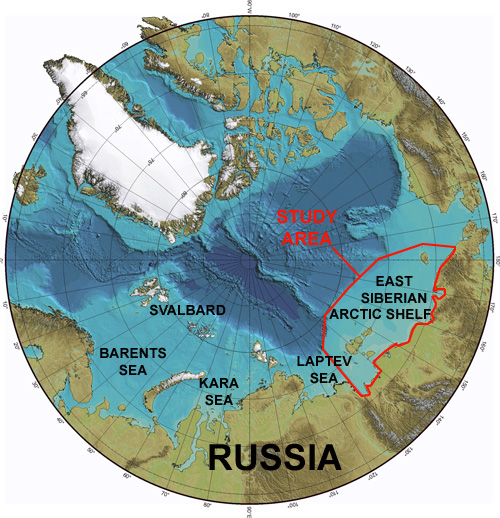 Map of the Arctic showing the East Siberian Shelf
