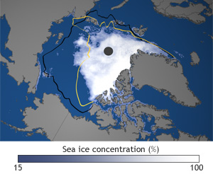 Satellite Image of Arctic Sea Ice Concentration on Sept 16, 2012