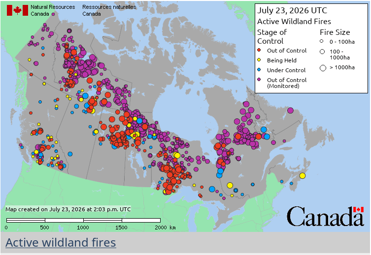 Canadian wildland fires July 23, 2026