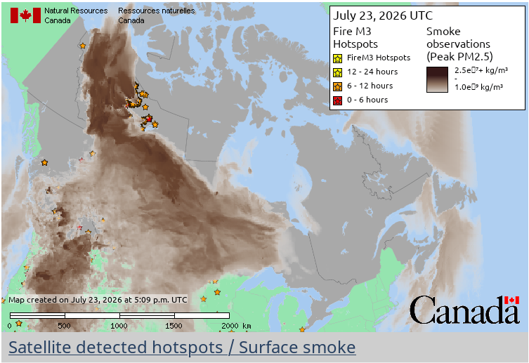Canadian wildland fire smoke July 23, 2026