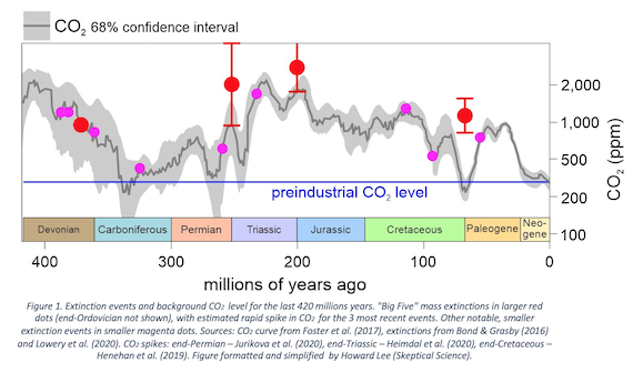 Extinction Events and Background CO2