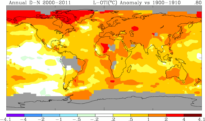 surface warming 1900 to 2000