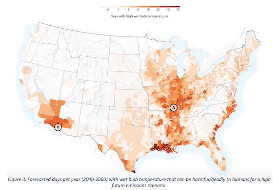 Harmful Wet Buld days in the US