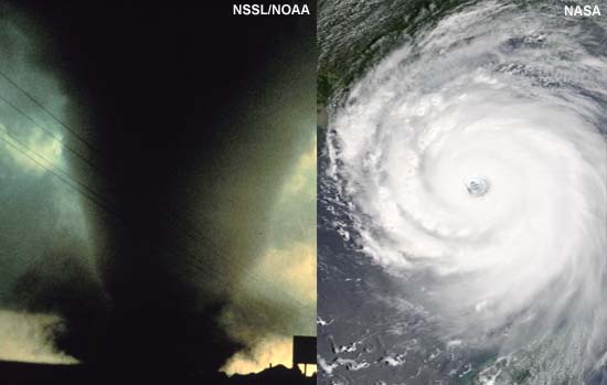 apparent tornado (L); apparent hurricane (R)