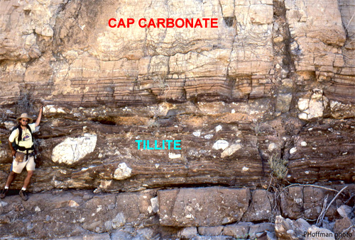 Cap-carbonate overlying tillite, Namibia
