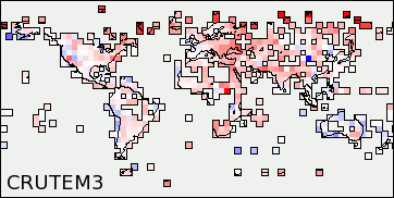 Figure 1: CRUTEM3 and CRUTEM4 maps 2006-2011 minus 1996-2001