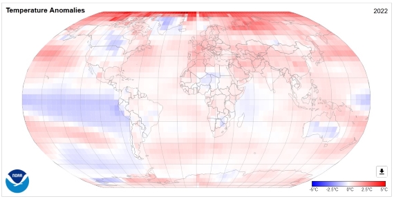 Surface temperature anomaly for 2022.