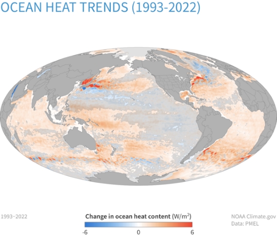 Changes in Ocean Heat Content 1993 - 2022.